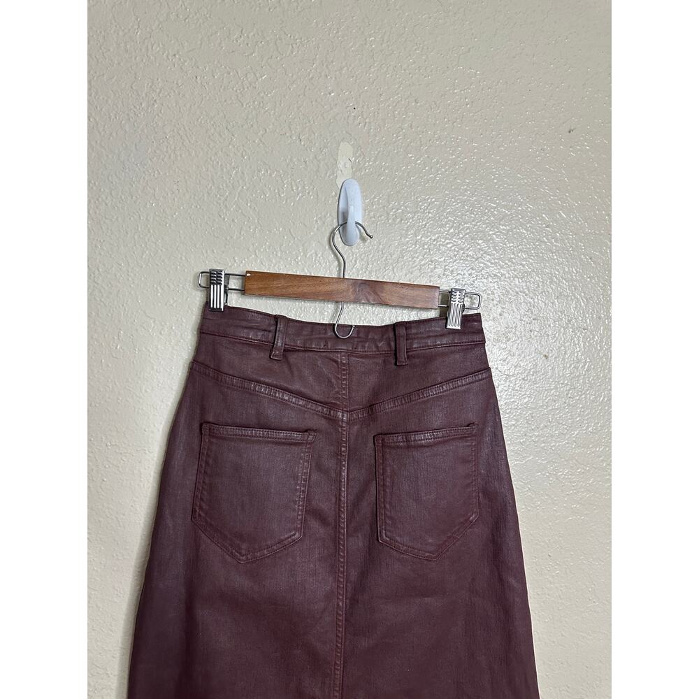 Pilcro The Madi Front-Slit Denim Maxi Skirt in Wine size 4 Waxed Coated - Picture 9 of 12